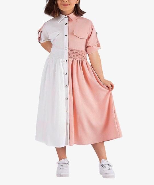 Pink/White Plain Short Sleeve Dress General PAFIM 