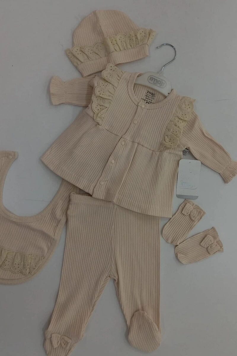Cream Knit 5-Piece Baby Girl Set (0-3mths) baby 5 pcs set imaj 