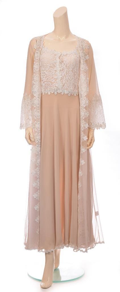 “Luxury Robe Nighty Set-Off White Bridal 2 Piece Long set Coco Box 