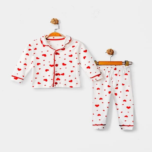 Heart Print Baby Pajama Set with Red Trim (6-24M) - 2 Pieces KIDS WEAR Dolas Kids 