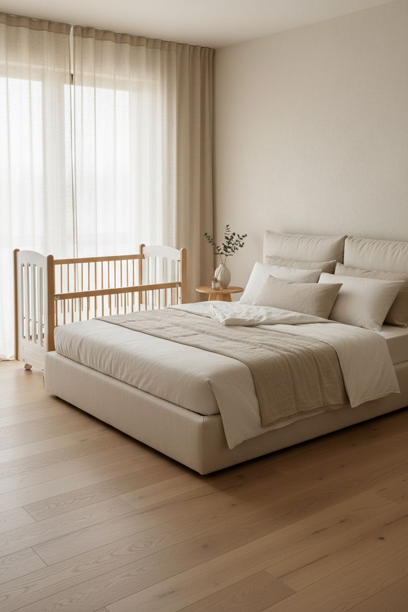 Mia Bedside Crib with Mattress - Natural White Baby Crib Meltem Kids 