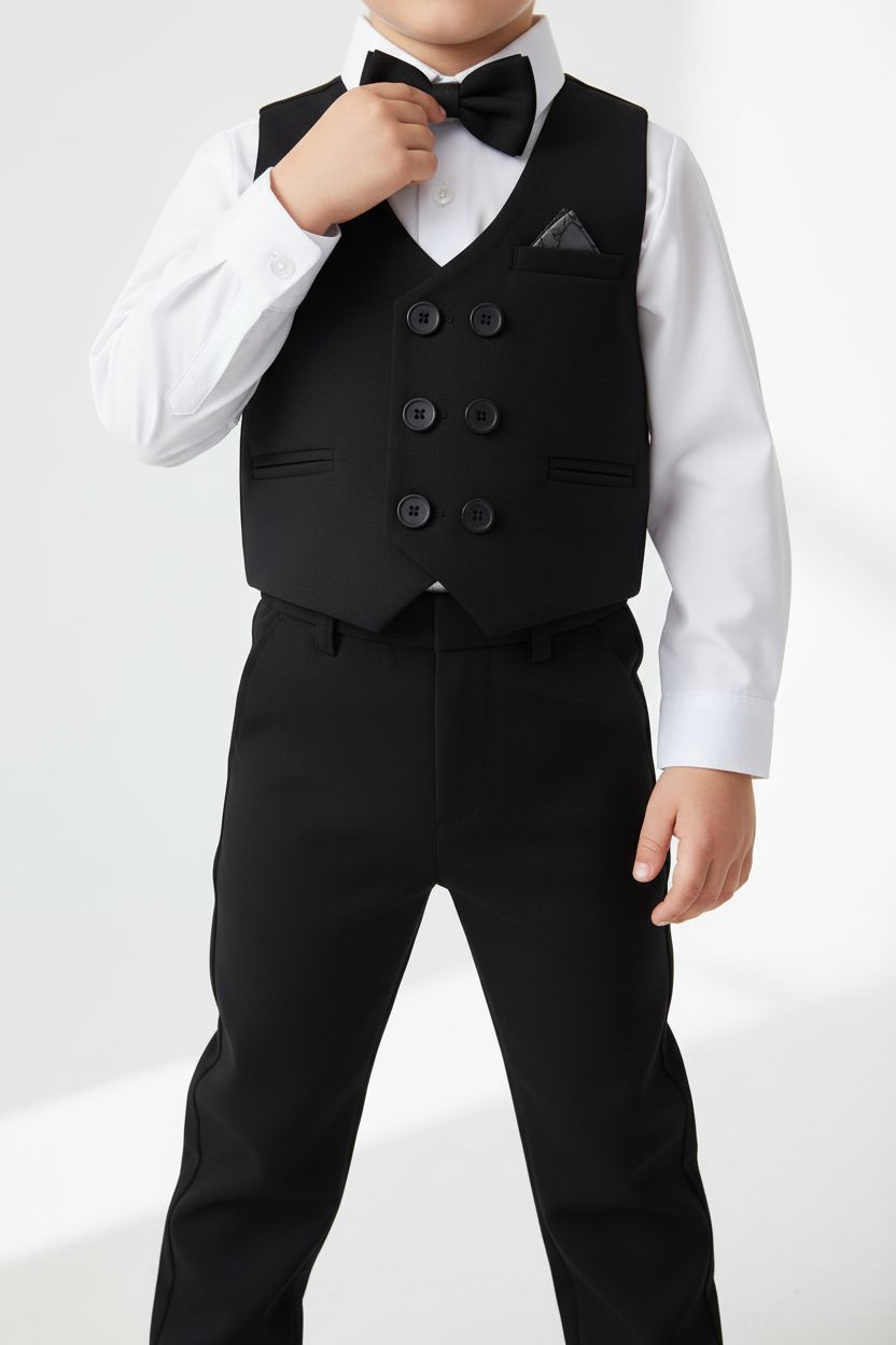 4-Piece Black and White Shirt Bow Tie Vest and Trousers Set (2-6 Yrs) Boys wear Terry 