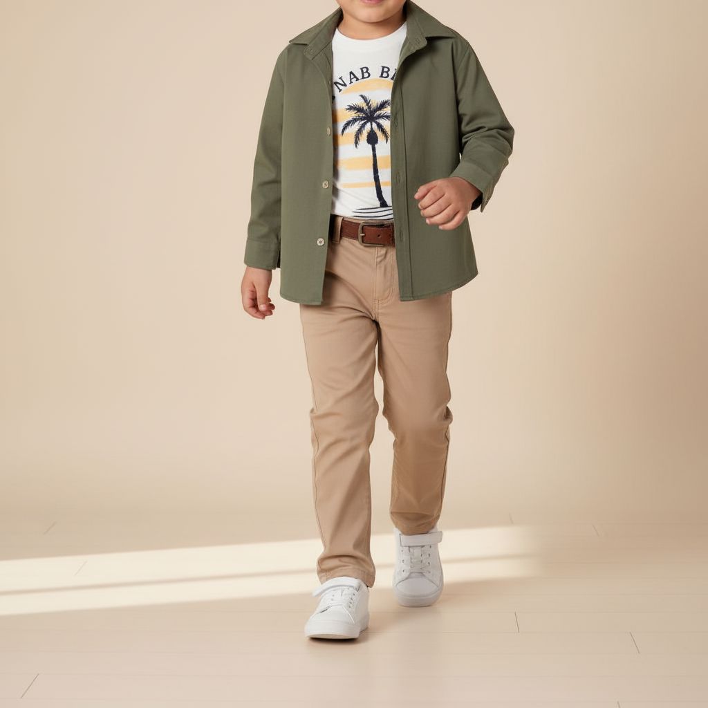 3-Piece Olive Green Shirt, Chinos and T-Shirt Set boy outfit Not specified 