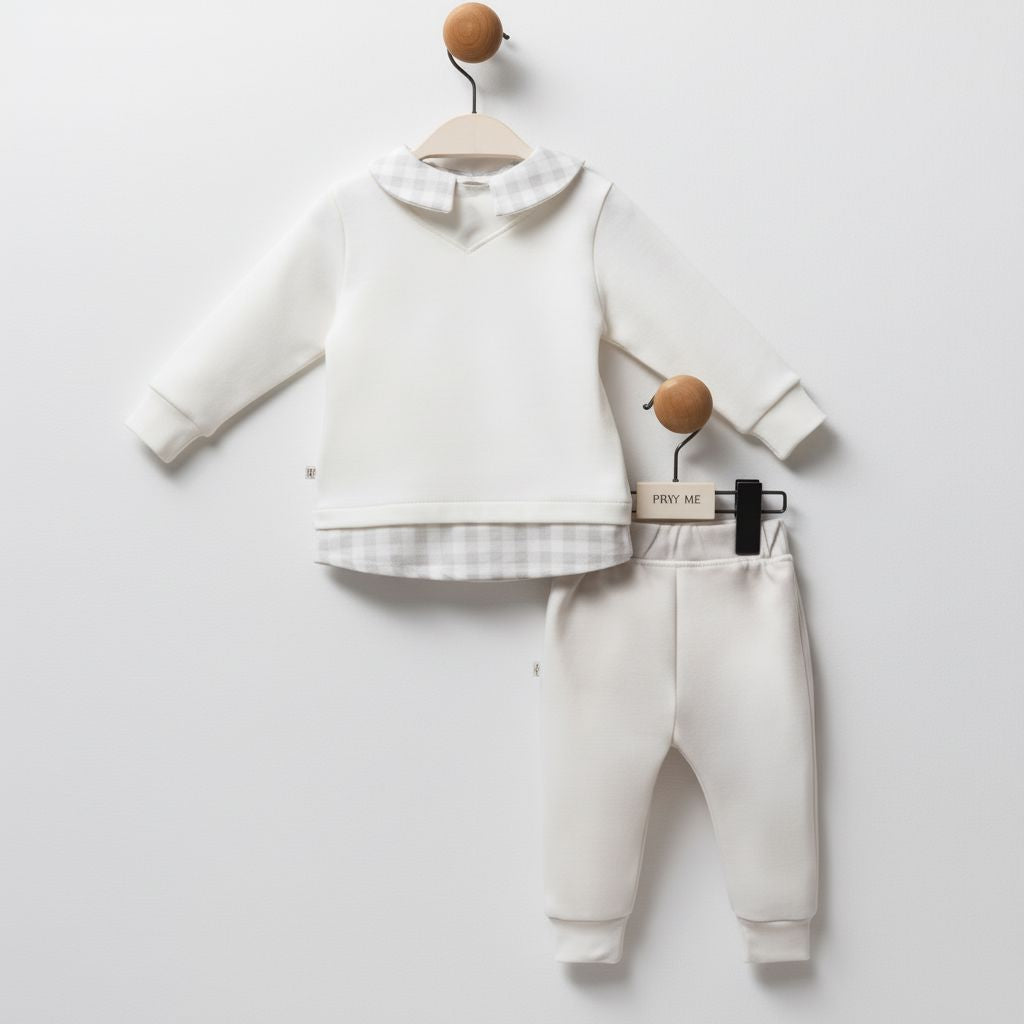 White Cotton Boy Two-Piece Set with Collar Top & Pants 2 piece baby boy Moi Noi 