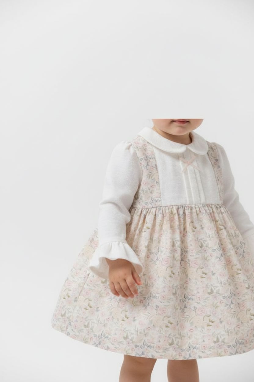 Baby Girl Ecru Floral Dress with Hair Pins Baby dress TONGS 