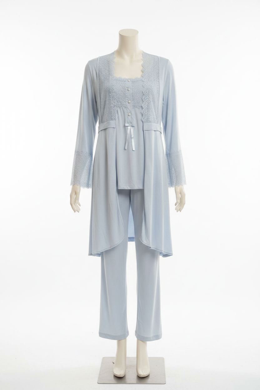 Sky Blue Lace Maternity & Nursing Pajama Set - 3 Pieces maternity sleepwear Xses 