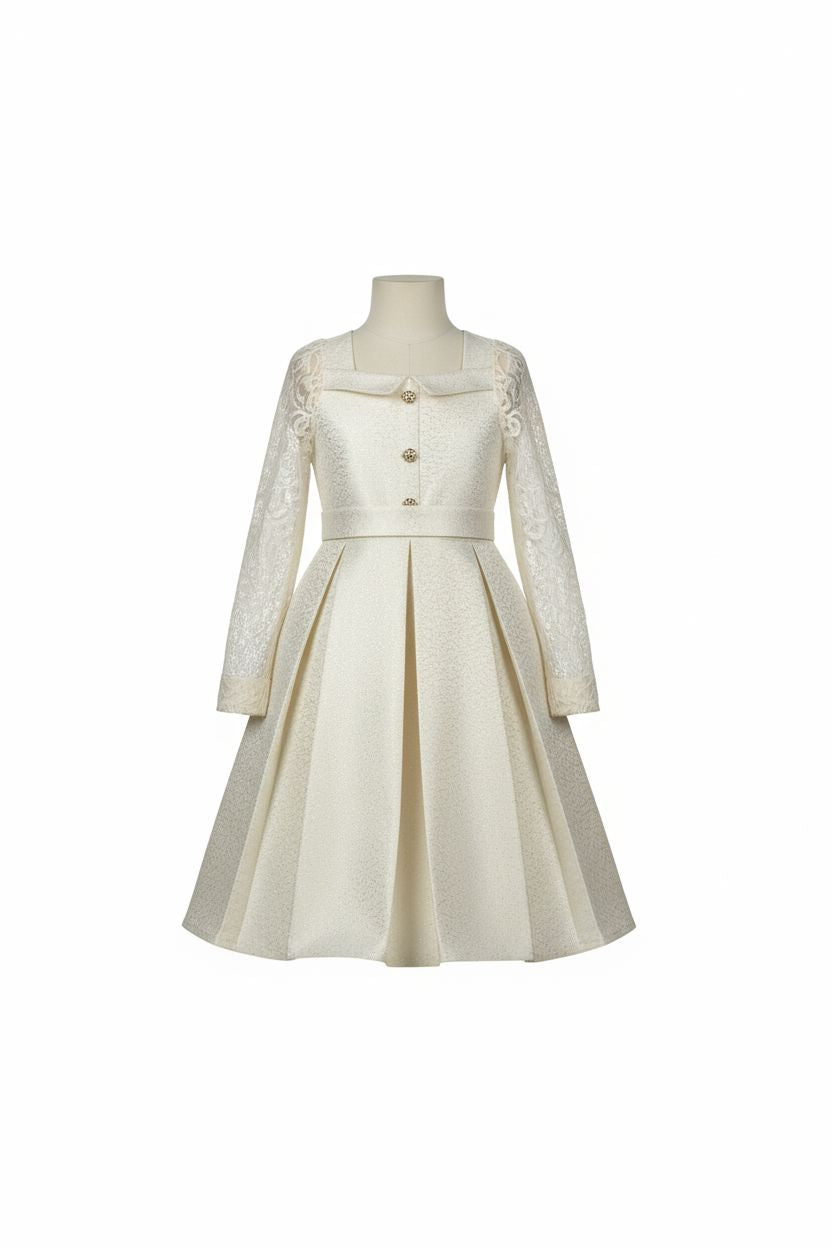 Cream Lace Collar Dress with Pleated Skirt (6-11yrs) DRESS Himms 