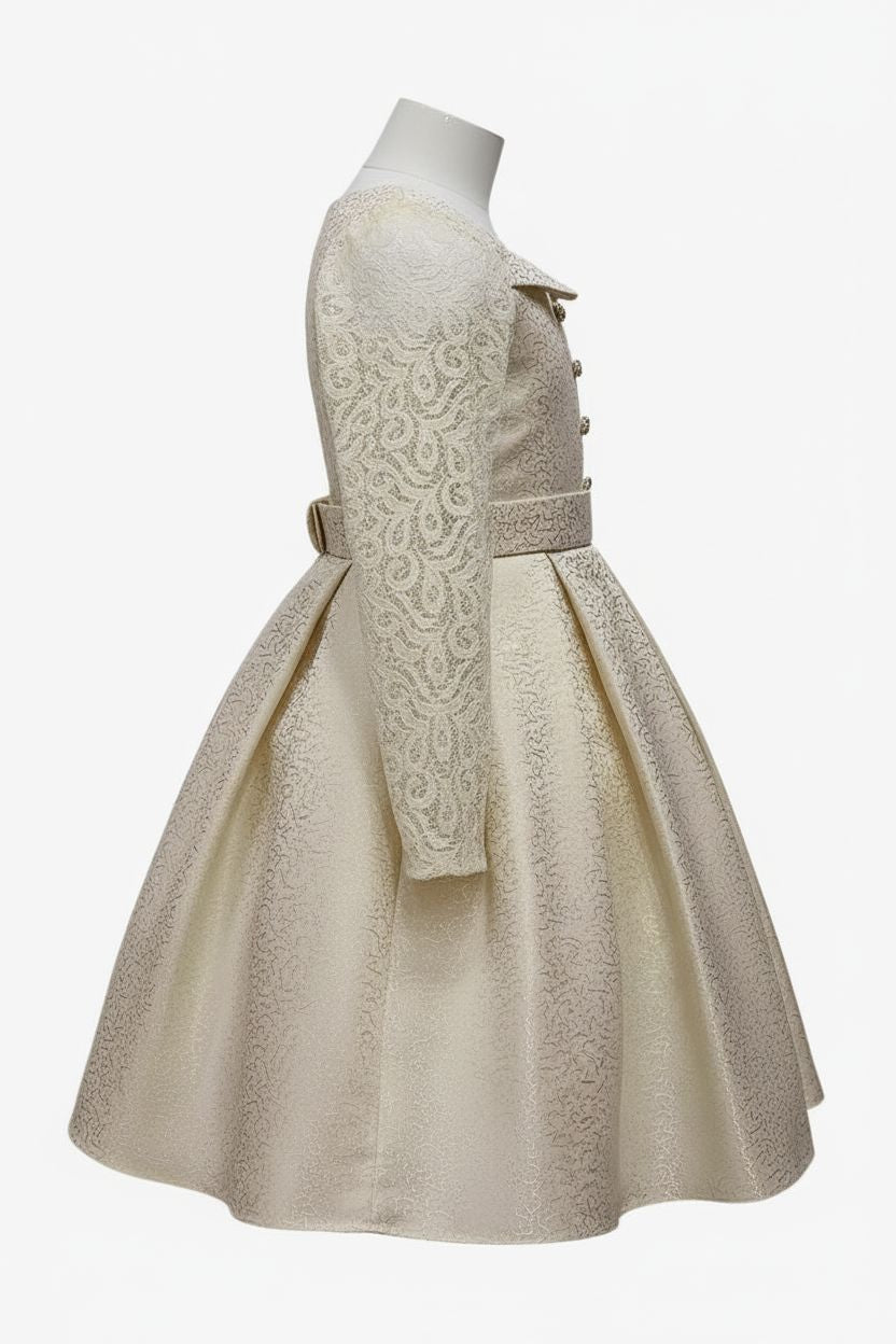 Cream Lace Collar Dress with Pleated Skirt (6-11yrs) DRESS Himms 