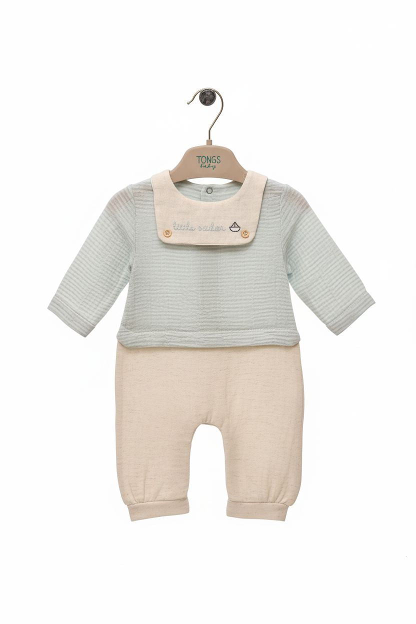 Textured Baby Romper with Sailor Collar Baby Rompers TONGS 