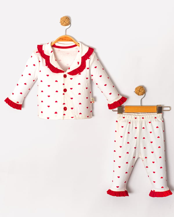 Heart Print Baby Pajama Set with Ruffles (6-24M) - 3 Pieces baby pajama Dolas Kids 