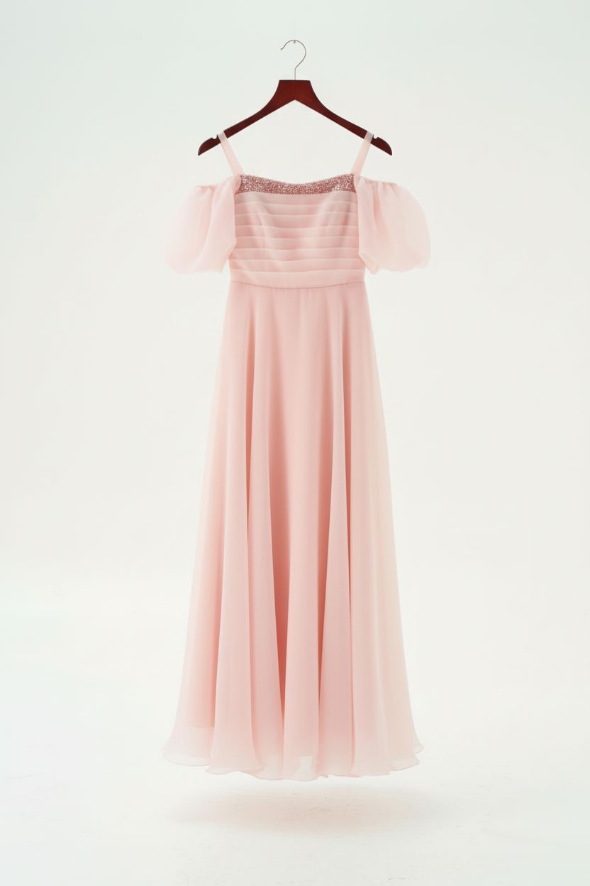 Blush Pink Taffeta Maxi Dress with Puff Sleeves Teens party Dress Helenakids 