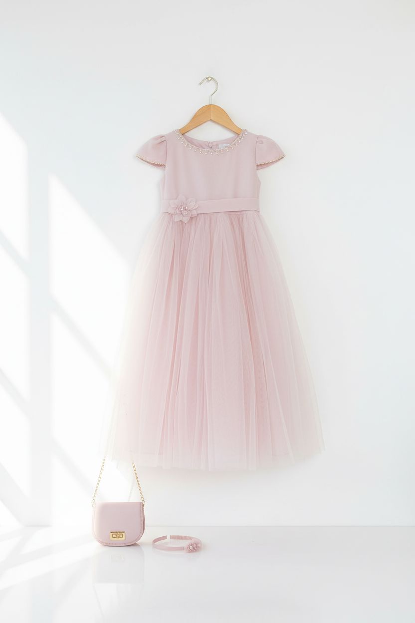 Dusty Pink Tulle Ruffle Dress with Matching Accessories Girls Wear Pink Girls 