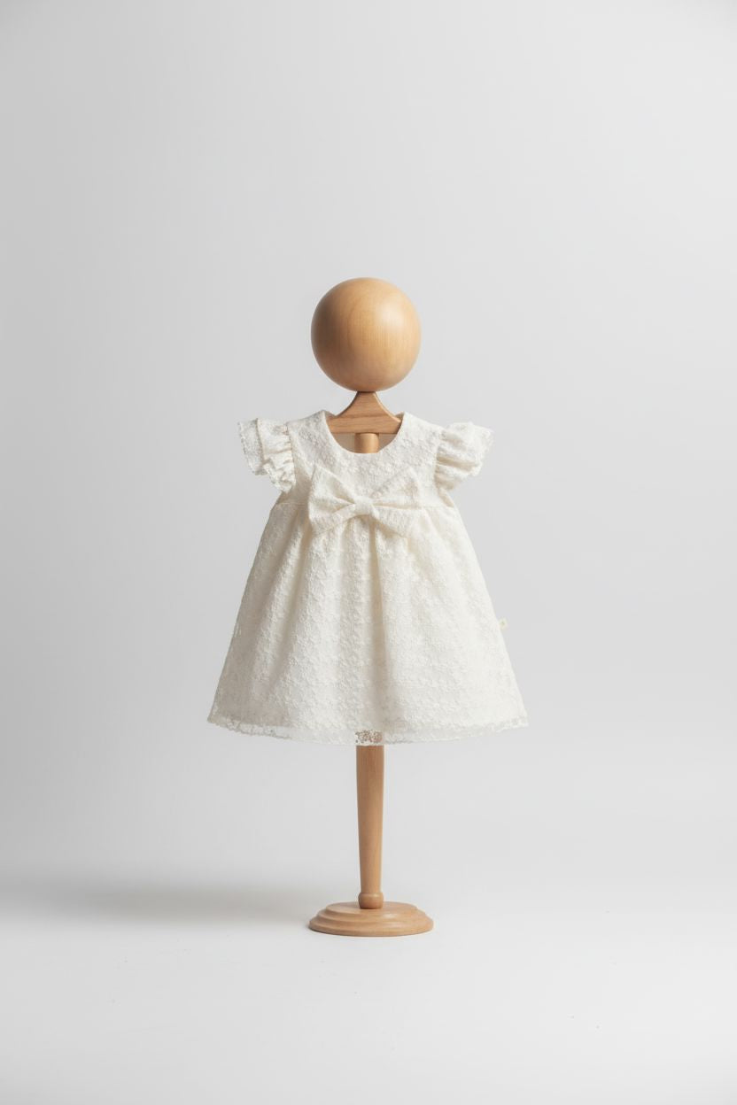 Baby Girl Ecru Flutter Sleeve Dress Baby dress my mio 