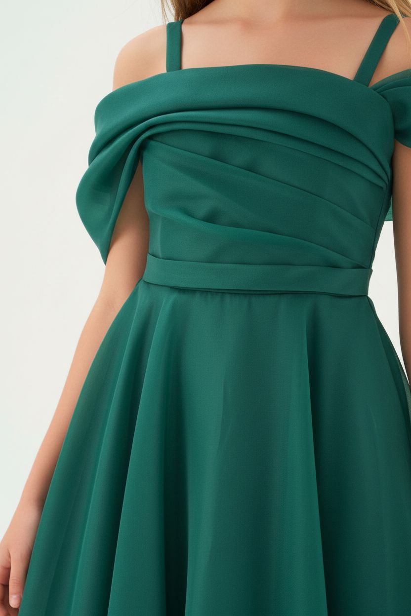 Mystic Green Off-Shoulder Dress for Teens General MISS HELIN'A 