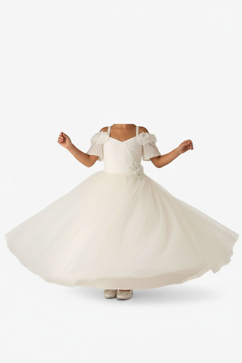 White Tulle Bridesmaid Dress with Floral Embroidery and Bow Teens party Dress MISS HELIN'A 
