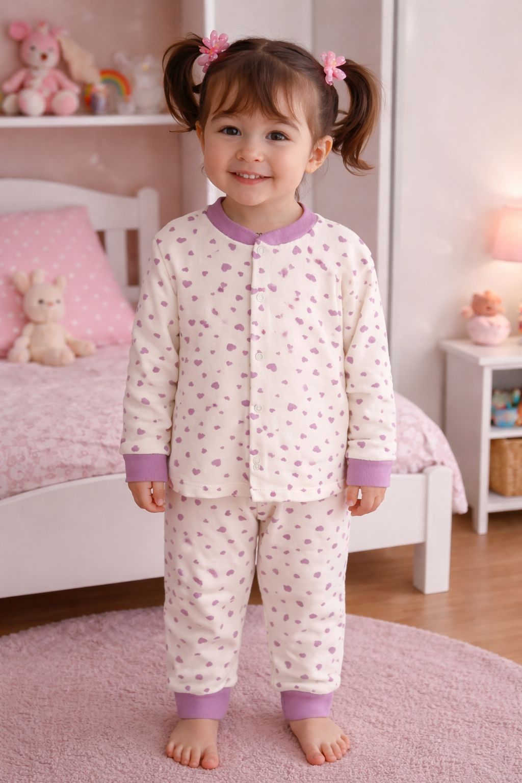 Cotton Pyjamas in Heart Print (3-5Yrs) pajama imaj 