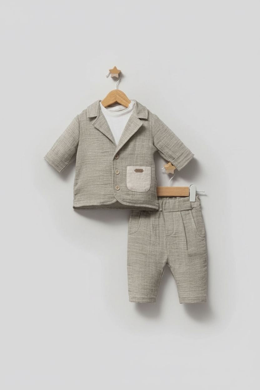 Sage Green 3-Piece Baby Boy Summer Set - Blazer & Trousers baby boy outfit TONGS 