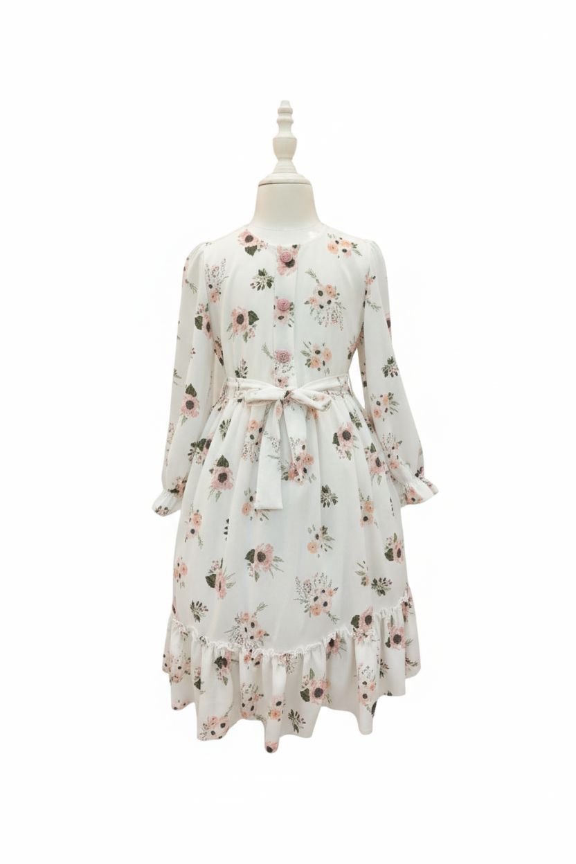 Floral Print Girls Dress with Tie Waist (9-12Yrs) Girls Wear ENFETTO 