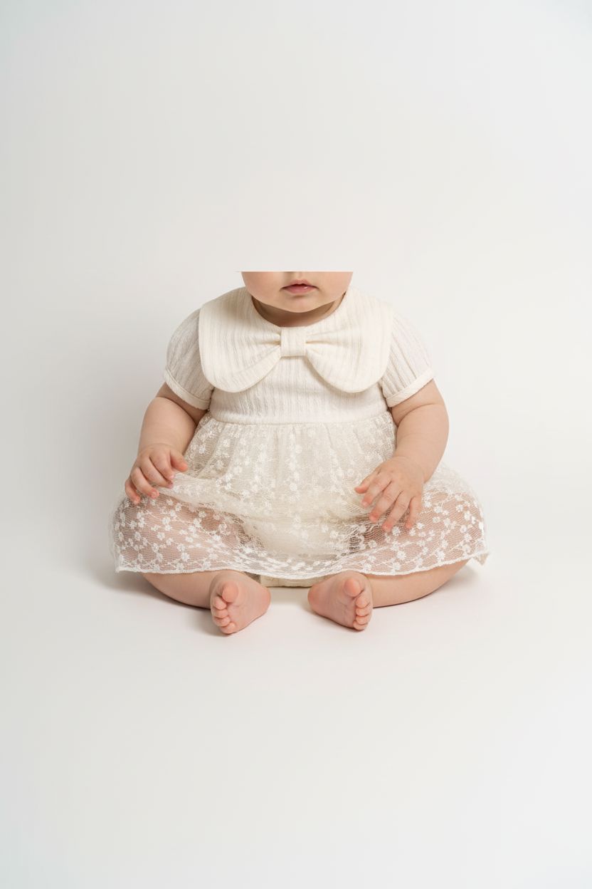 Baby Girl Ecru Embroidered Dress with Bodysuit Baby dress mymio 