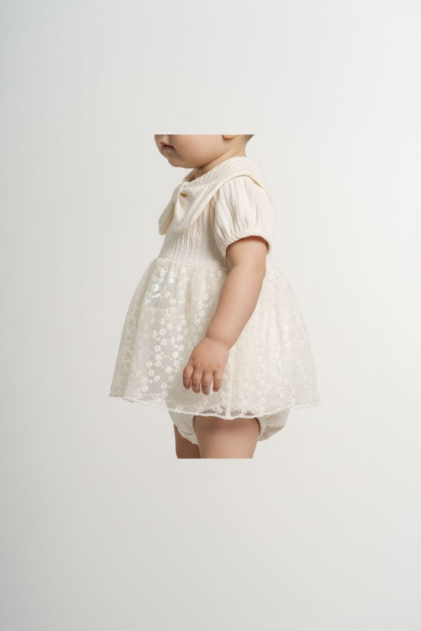 Baby Girl Ecru Embroidered Dress with Bodysuit Baby dress mymio 