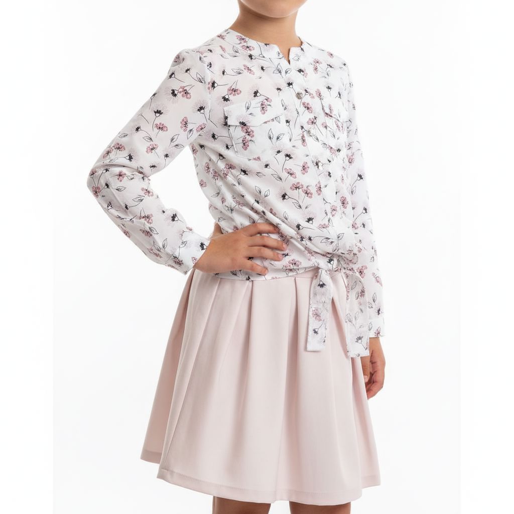 Botanical Print Blouse with Pudra A-Line Skirt (7-12yrs) skirt set Himms 