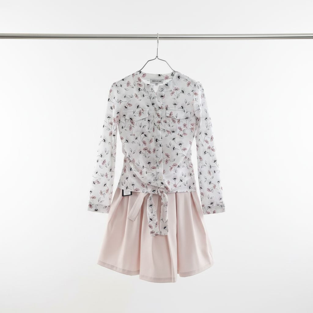Botanical Print Blouse with Pudra A-Line Skirt (7-12yrs) skirt set Himms 