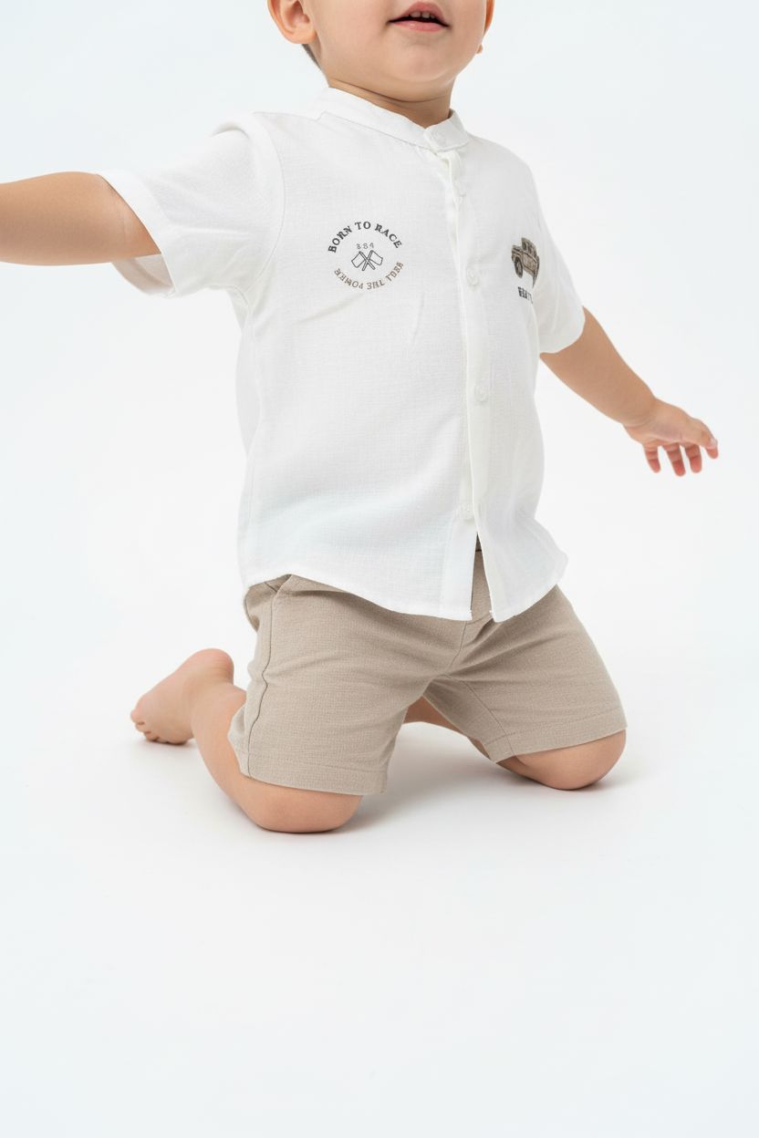 Boys' Racing Adventure 3-Piece Set (2-5 Years) - White & Beige SANI 