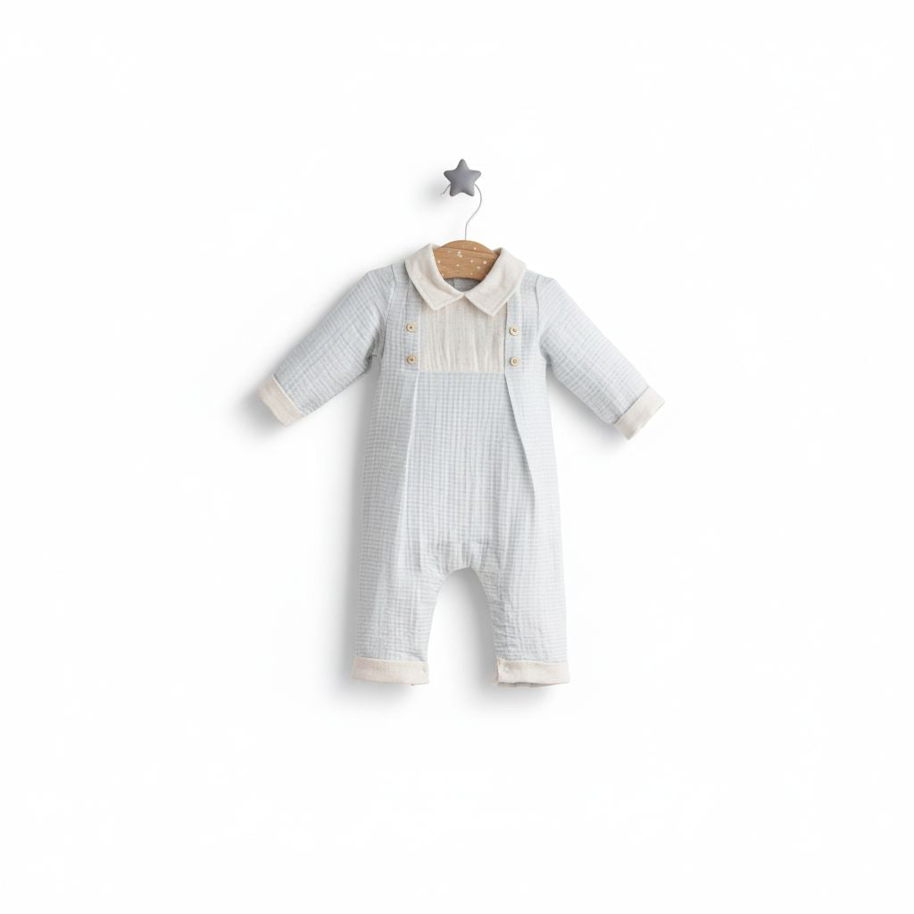 Light Blue Muslin Baby Boy Romper with Collar and Button Detail baby & toddler TONGS 