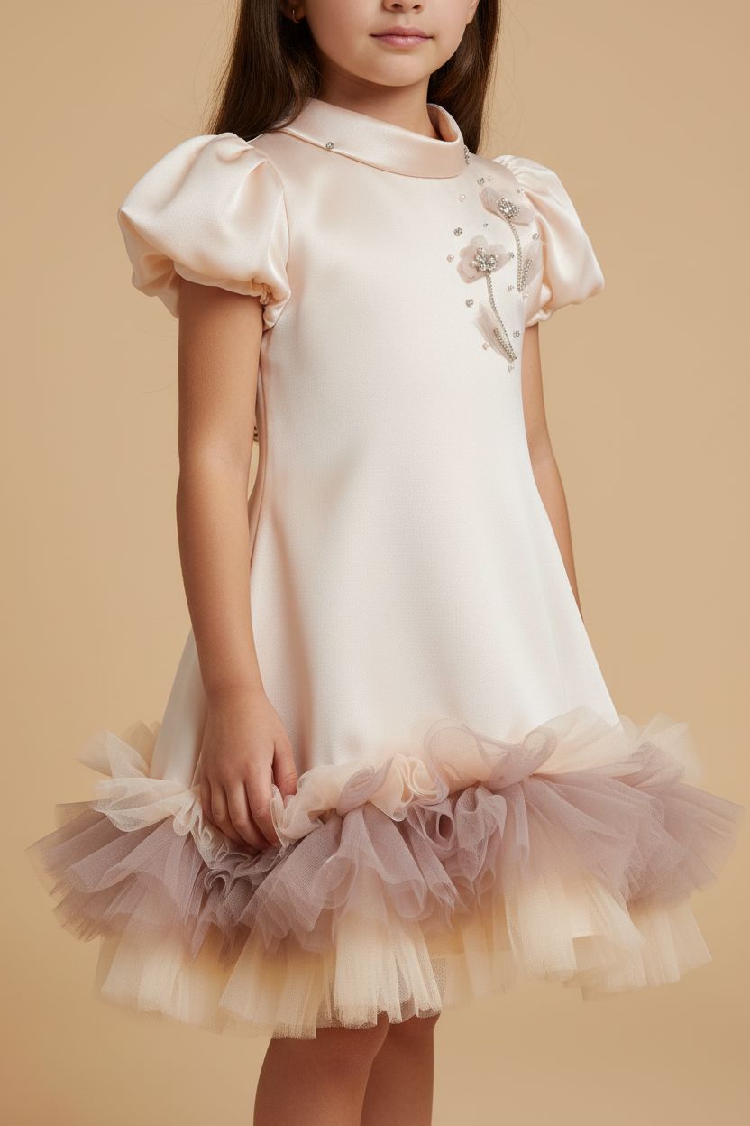 Salmon Pink Peter Pan Collar Satin Dress (4-8 Years) girls dress Elnora 