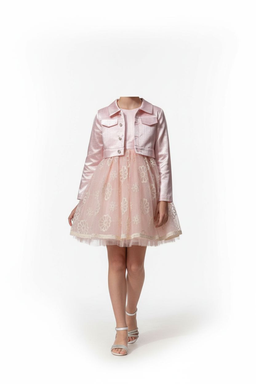Blush Pink Embroidered Dress & Jacket Set (7-12yrs) DRESS Himms 