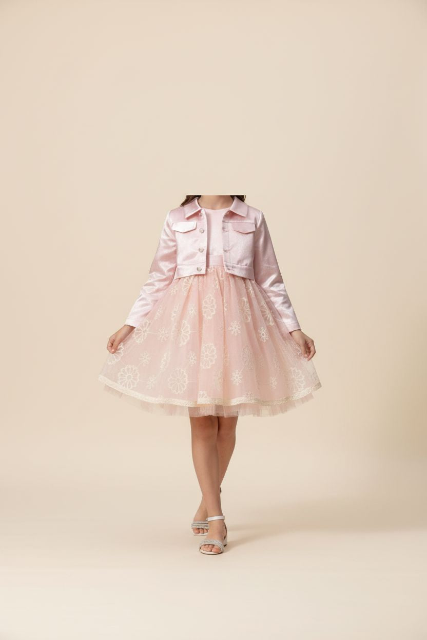 Blush Pink Embroidered Dress & Jacket Set (7-12yrs) DRESS Himms 