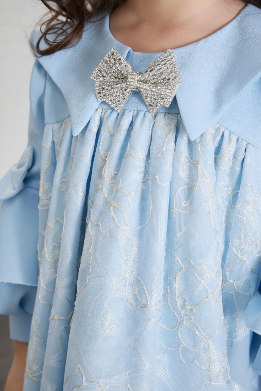 Girls' Embroidered Dress with Bow Detail (3-10 Years) DRESS Bebe Jode 