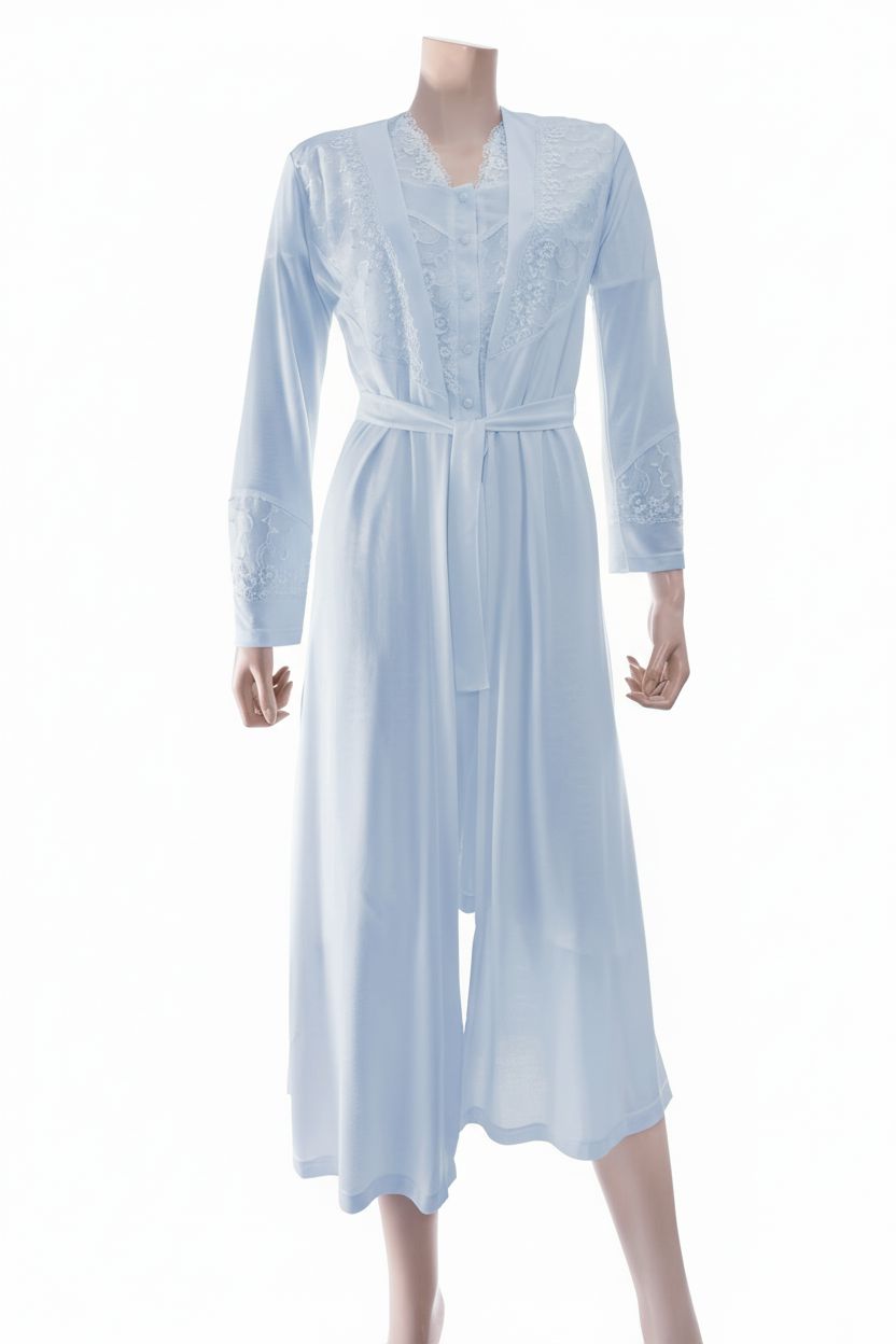 Lace-Trim Maternity & Nursing Nightgown Set - Blue maternity sleepwear Xses 