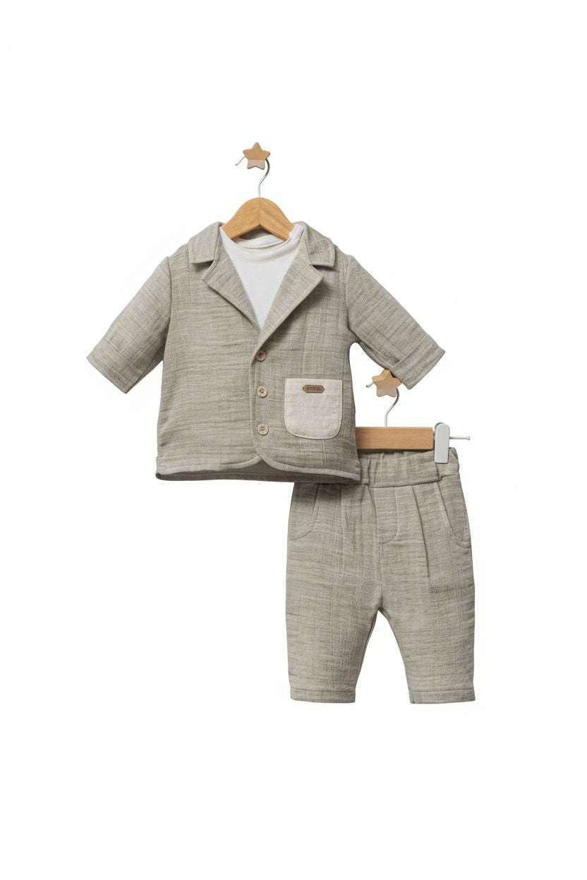 Sage Green 3-Piece Baby Boy Summer Set - Blazer & Trousers baby boy outfit TONGS 