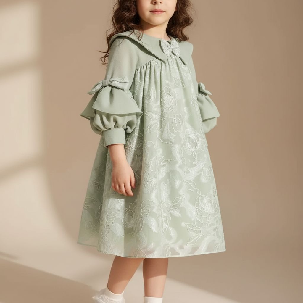 Girls' Embroidered Dress with Bow Detail (3-10 Years) DRESS Bebe Jode 