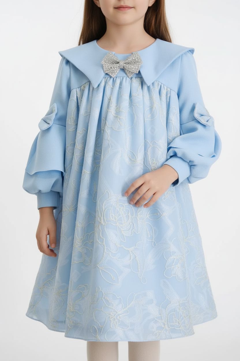 Girls' Embroidered Dress with Bow Detail (3-10 Years) DRESS Bebe Jode 