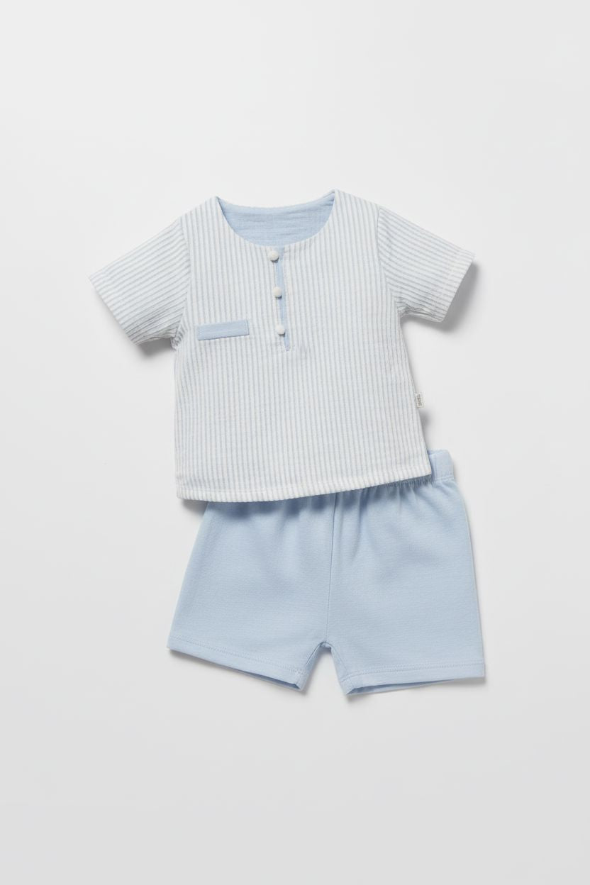 Blue 2-Piece Baby Boy Summer Set - Striped Shirt & Shorts baby boy 2 piece outfit TONGS 