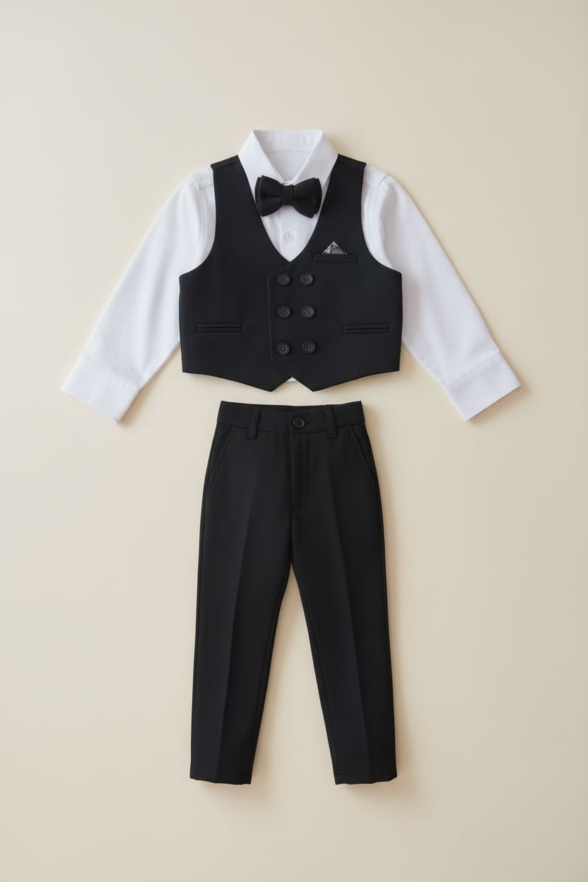 Boys' 4-Piece Formal Suit - Shirt, Bow Tie, Vest and Trousers (2-6 Yrs) Boys wear Terry 