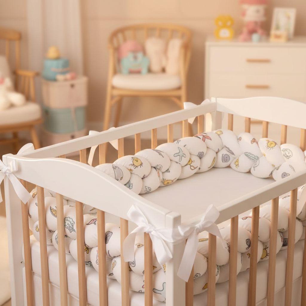 Handmade Braided Baby Crib Bumper – Colorful Prints | Made in Turkey Baby Bedding Set BABYKONFOR 