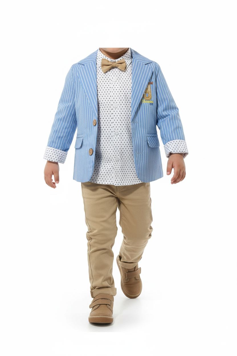 Boys' Blazer Suit with Bow Tie (2-5 Years) - Blue & Beige boys outfit concept kids 