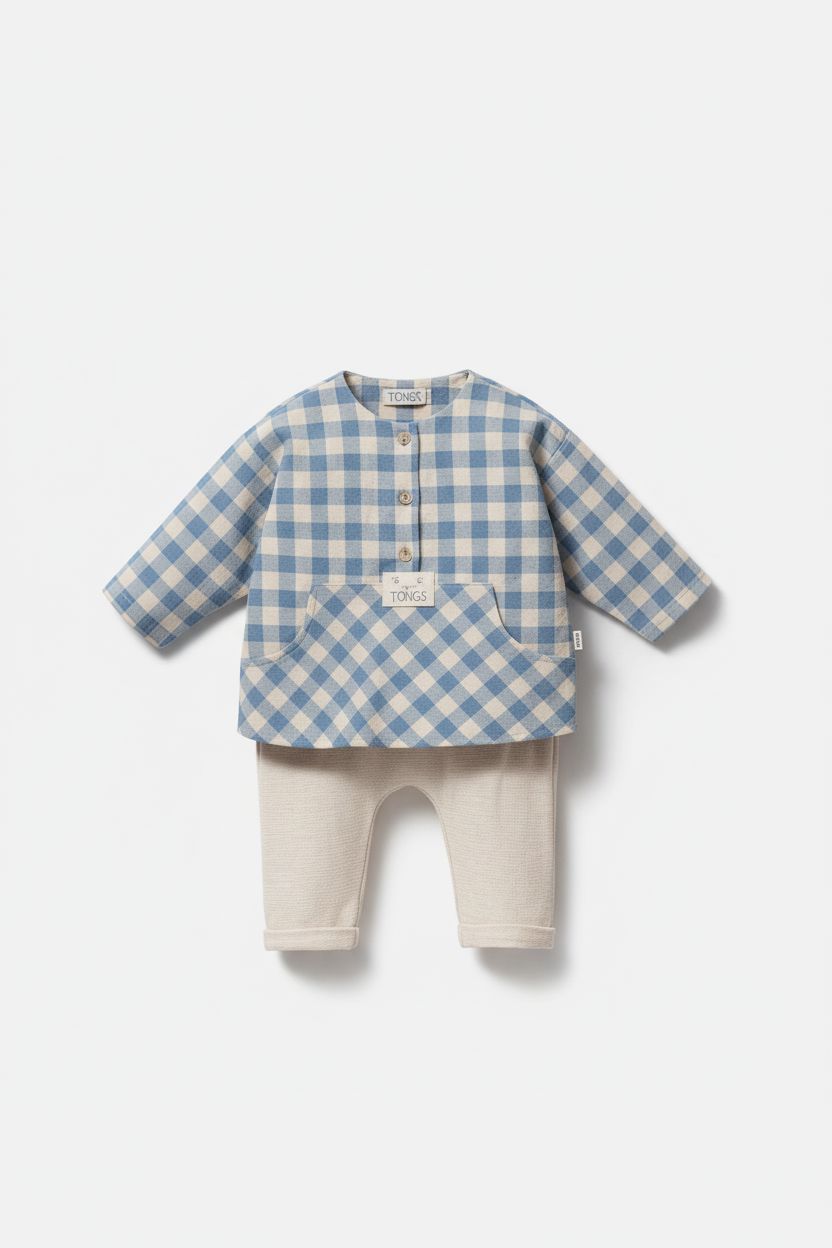 Blue Gingham 2-Piece Baby Boy Set - Shirt & Trousers 2 pieces baby boy outfit TONGS 