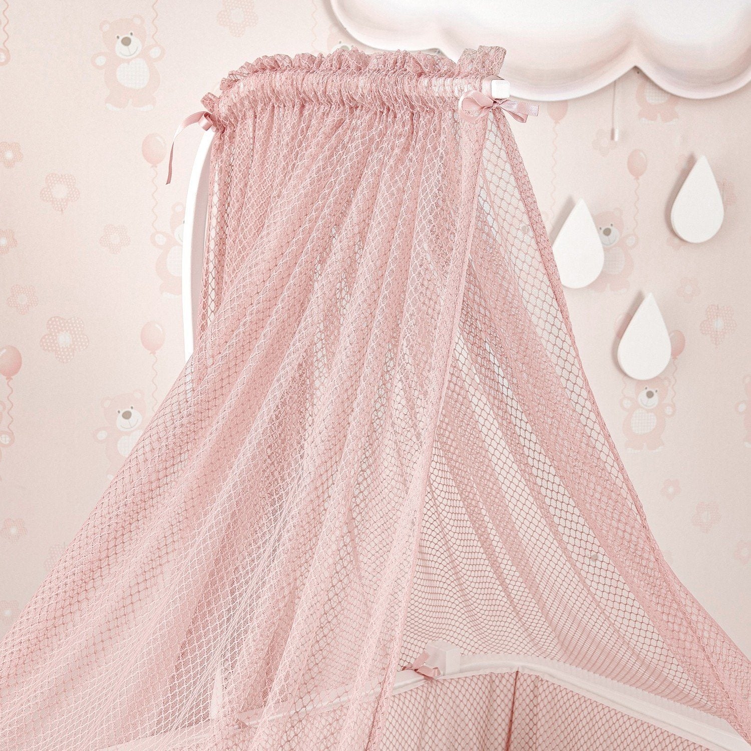 Royal White Wood Pink Textile Mum-side Cot till 12 months Baby Crib MELTEM SMART 