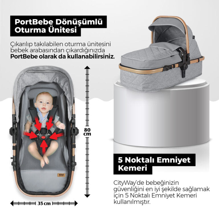 Kiwi Go Travel System Stroller, Car Seat, Care Bag – Grey General KIWI 