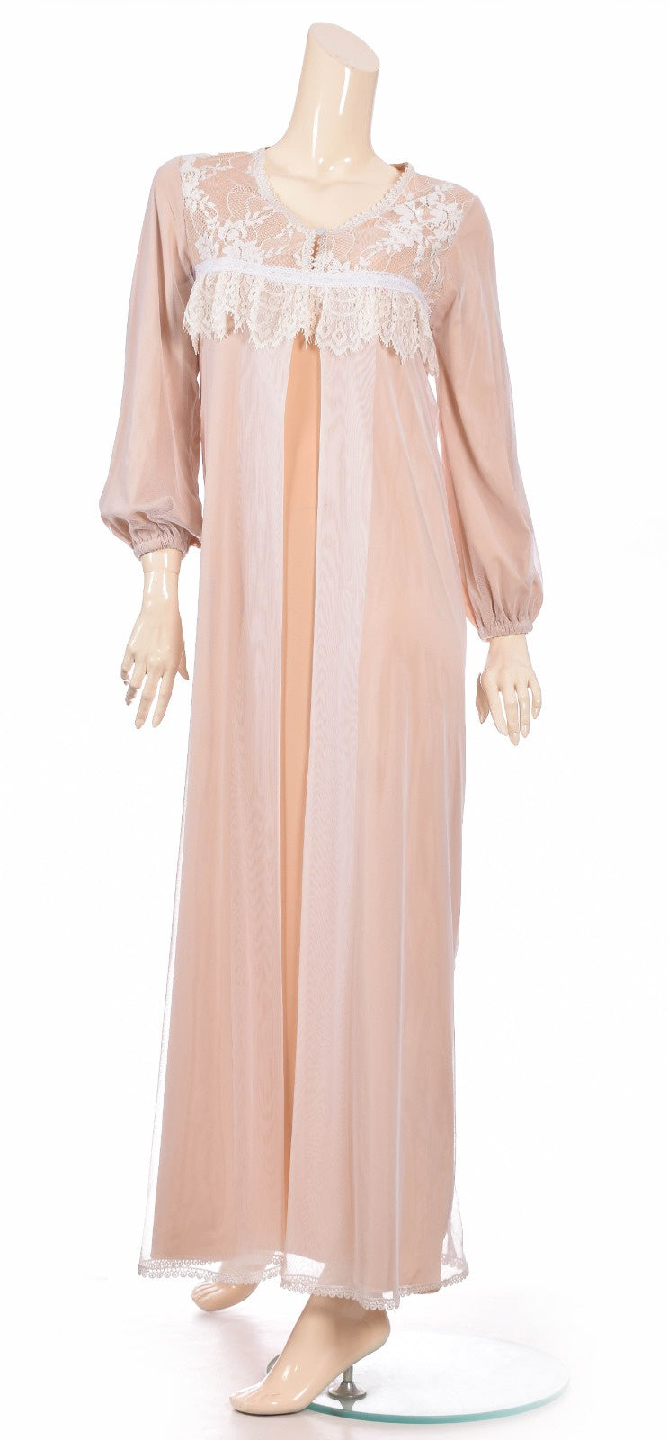 Delicate Lace & Chiffon Night Dress - Beige Dress Coco Box 