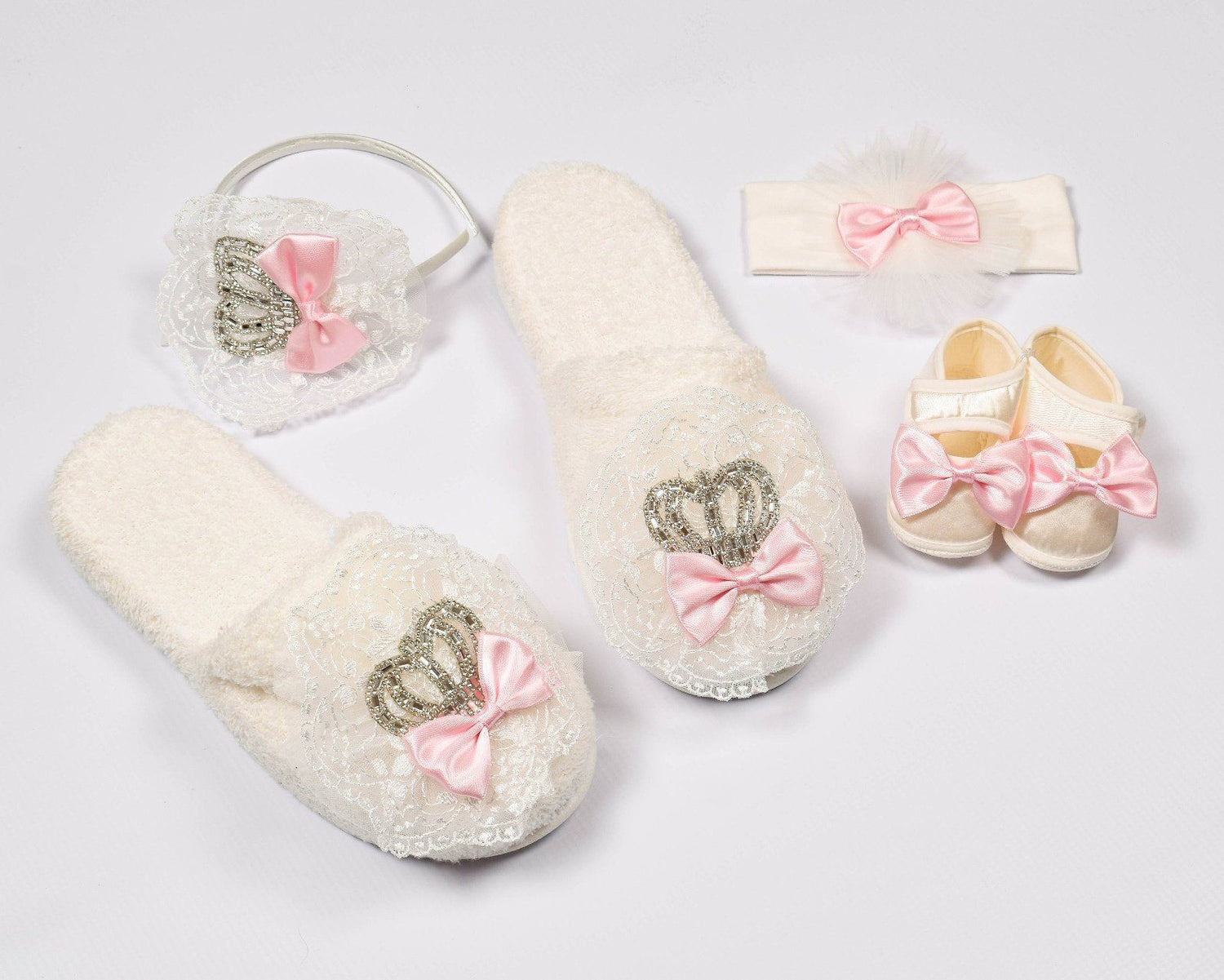 4 Piece Studded Silver Crown Mother & Newborn Gift Set - Pink KIDS WEAR Eda Baby 