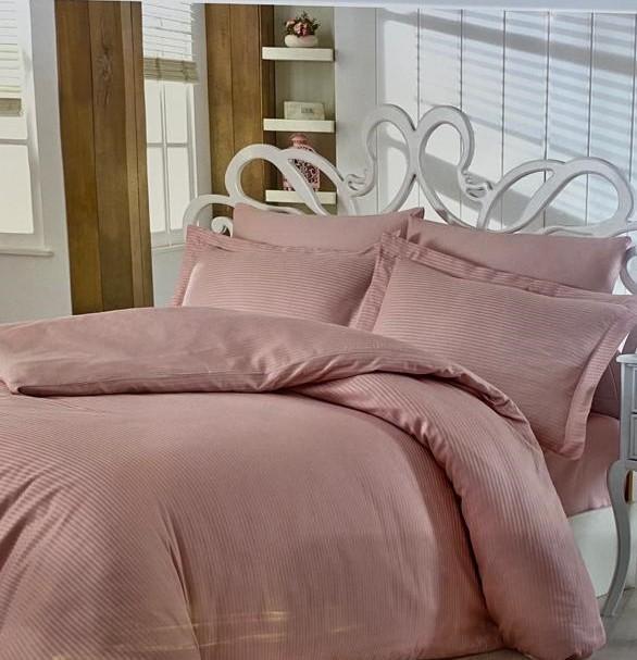 Line Double Size 6 Piece Duvet Cover Set - Dried Rose BEDDINGS NAZENIA HOME 