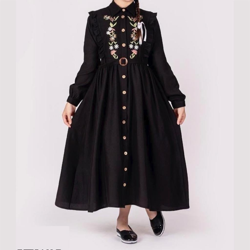 Black Teen Girls Cotton Embroidery Dress General PAFIM 