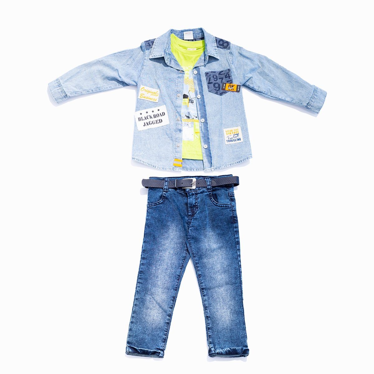 Black Road Denim Shirt & Pants 4 Piece Toddlers & Kids Set KIDS WEAR bombili 