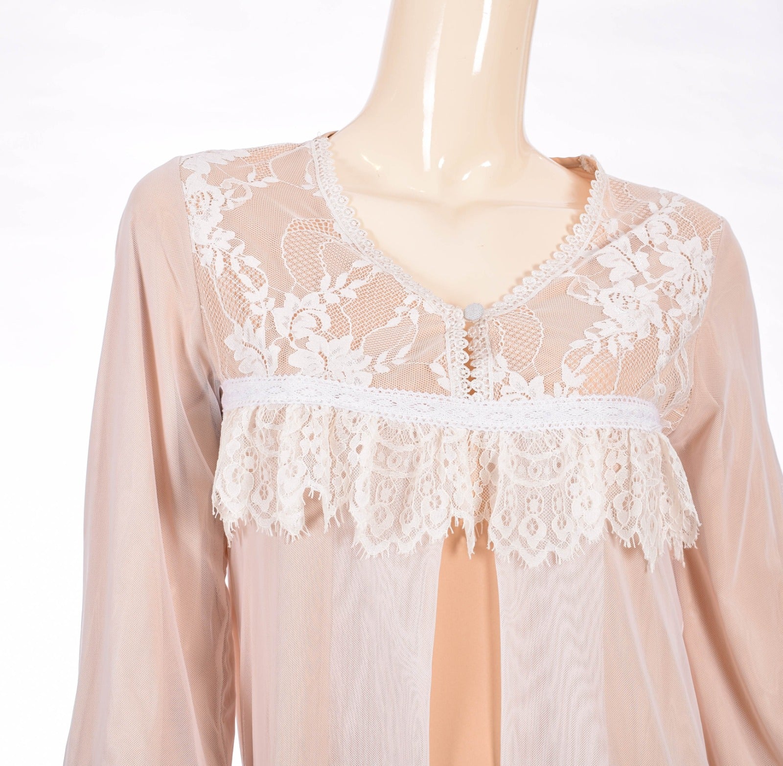 Delicate Lace & Chiffon Night Dress - Beige Dress Coco Box 