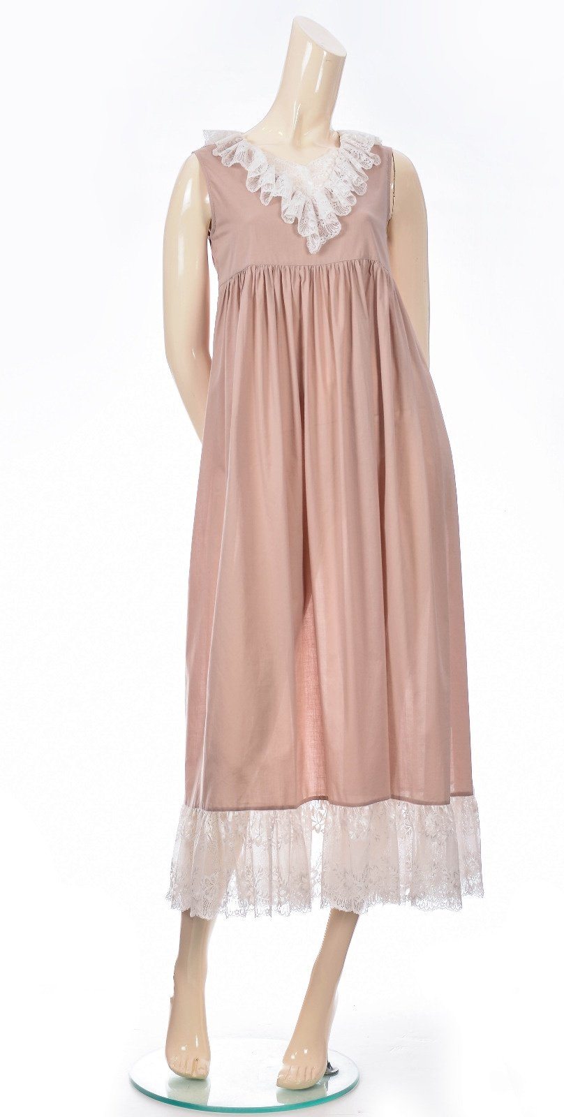 Splendid Lace Sleeveless Night Dress - Brown General Sewar 